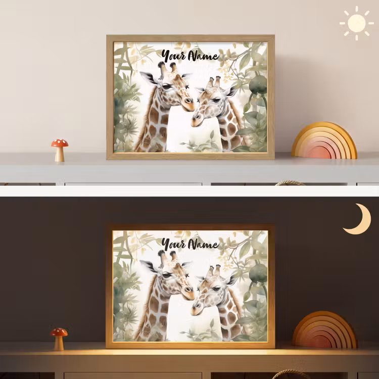 Dieren - Giraffe - Bladeren - Kinderen Light Box met batterij (Wandlamp kind) middel -sfeer3_kind