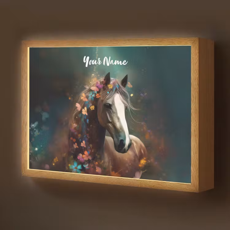 Dieren - Paard - Natuur - Vlinder - Bloemen Light Box met batterij (Wandlamp kind) middel -z3d_website