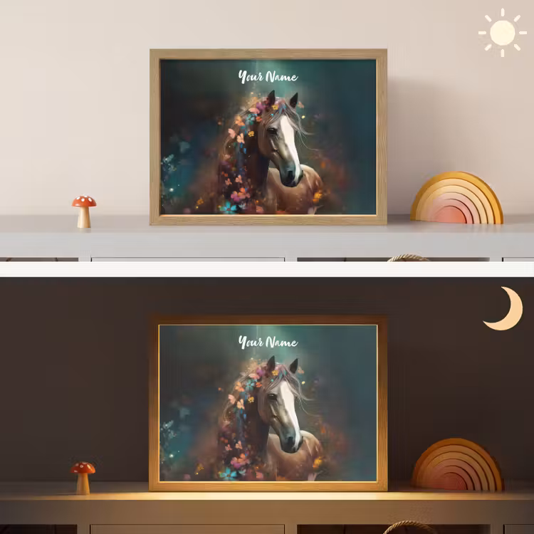 Dieren - Paard - Natuur - Vlinder - Bloemen Light Box met batterij (Wandlamp kind) middel -sfeer3_kind