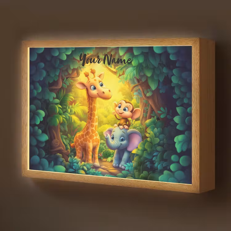 Dieren - Jungle - Giraf - Olifant - Aapje Light Box met batterij (Wandlamp kind) middel -z3d_website
