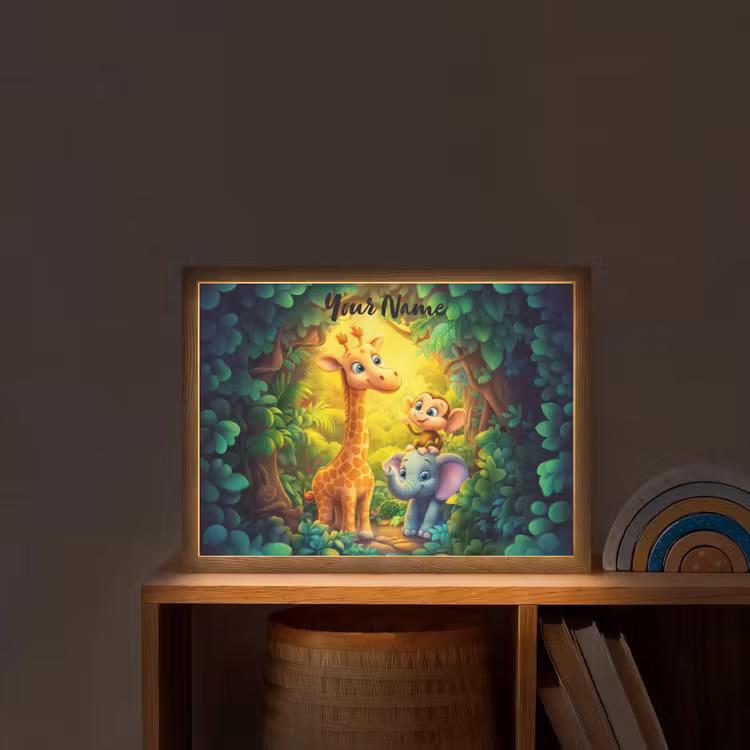 Dieren - Jungle - Giraf - Olifant - Aapje Light Box met batterij (Wandlamp kind) middel -sfeer1_kind