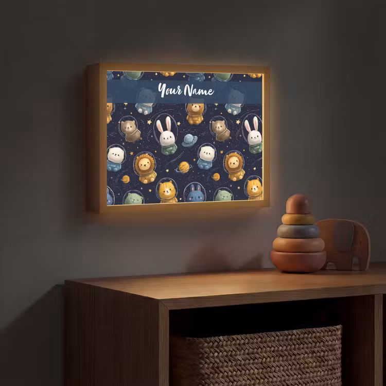 Dieren - Sterrenhemel - Ruimte Light Box met batterij (Wandlamp kind) middel -sfeer5_kind