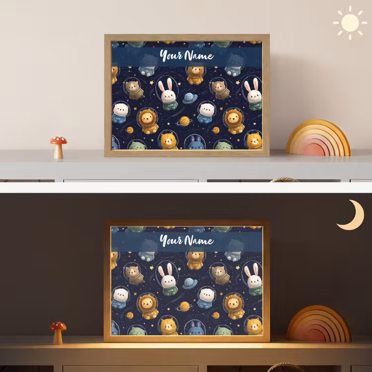 Dieren - Sterrenhemel - Ruimte Light Box met batterij (Wandlamp kind) middel -sfeer3_kind