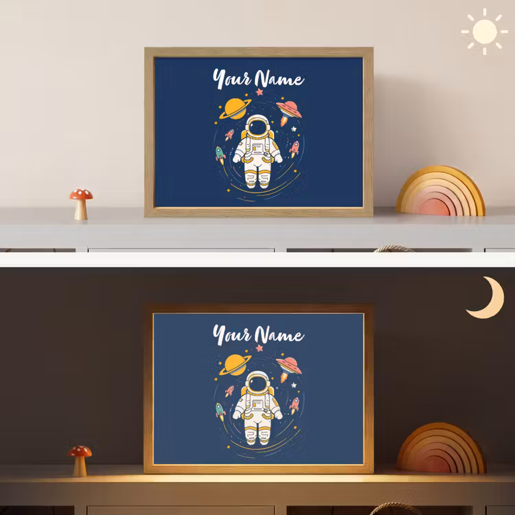 Astronaut - Planeten - Raket Light Box met batterij (Wandlamp kind) middel -sfeer3_kind