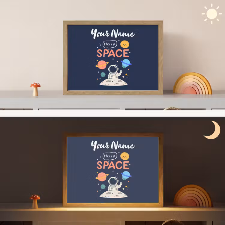 Astronaut - Ruimte - Planeten Light Box met batterij (Wandlamp kind) middel -sfeer3_kind