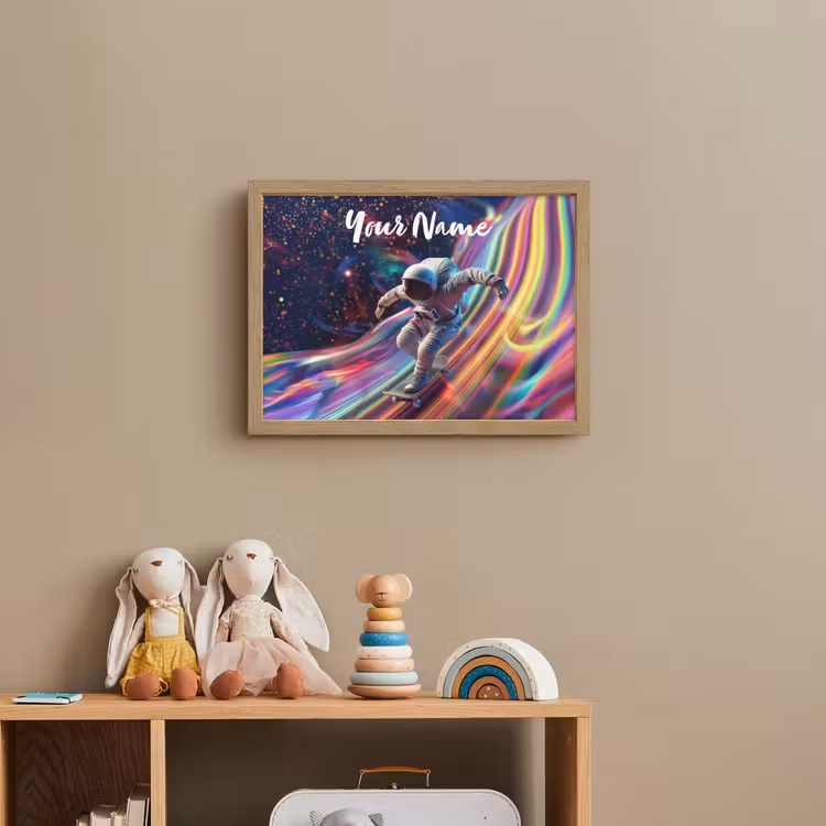 Astronaut - Ruimte - Skateboard - Kleurrijk Light Box met batterij (Wandlamp kind) middel -sfeer2_kind
