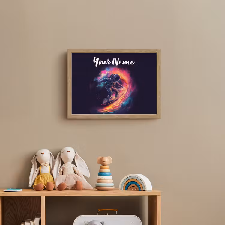 Astronaut - Ruimte - Surfen - Kleurrijk Light Box met batterij (Wandlamp kind) middel -sfeer2_kind