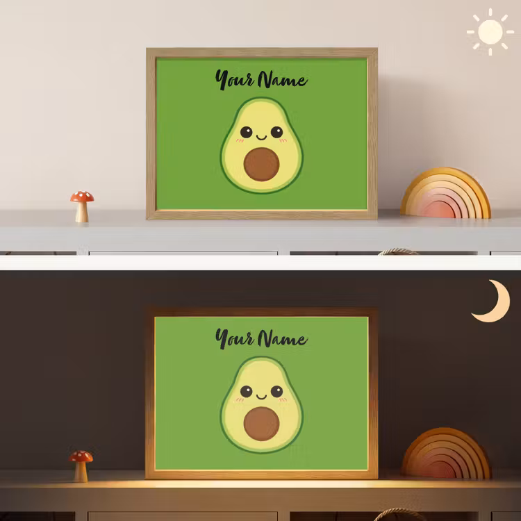 Avocado - Groen - Pit - Gezichtje Light Box met batterij (Wandlamp kind) middel -sfeer3_kind