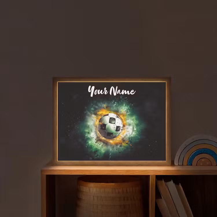 Bal - Voetbal - Groen - Oranje - Rook Light Box met batterij (Wandlamp kind) middel -sfeer1_kind