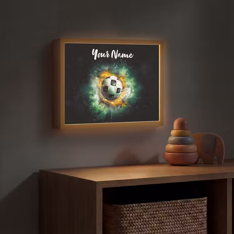 Bal - Voetbal - Groen - Oranje - Rook Light Box met batterij (Wandlamp kind) middel -sfeer5_kind