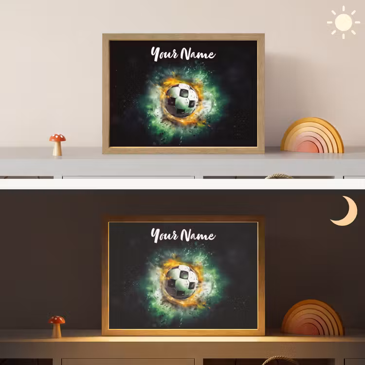 Bal - Voetbal - Groen - Oranje - Rook Light Box met batterij (Wandlamp kind) middel -sfeer3_kind