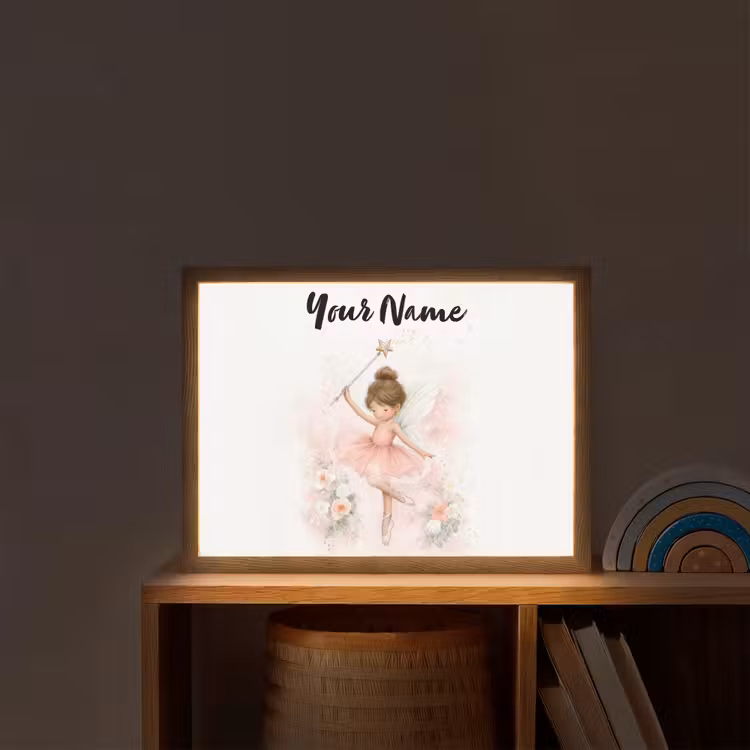 Ballerina - Fee - Bloemen - Roze Light Box met batterij (Wandlamp kind) middel -sfeer1_kind