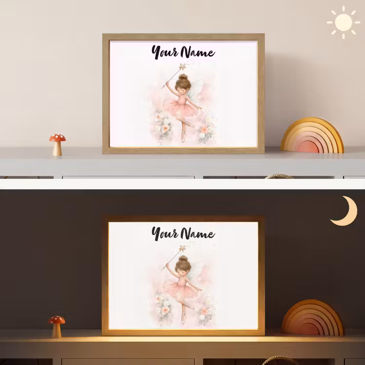 Ballerina - Fee - Bloemen - Roze Light Box met batterij (Wandlamp kind) middel -sfeer3_kind