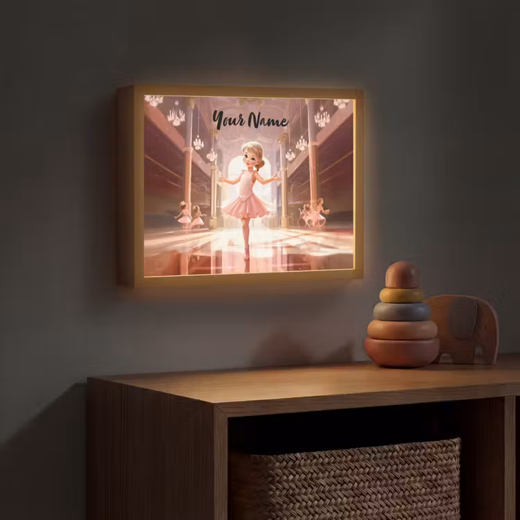 Ballerina - Meisjes - Roze - Kinderen Light Box met batterij (Wandlamp kind) middel -sfeer5_kind