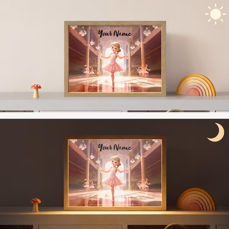 Ballerina - Meisjes - Roze - Kinderen Light Box met batterij (Wandlamp kind) middel -sfeer3_kind