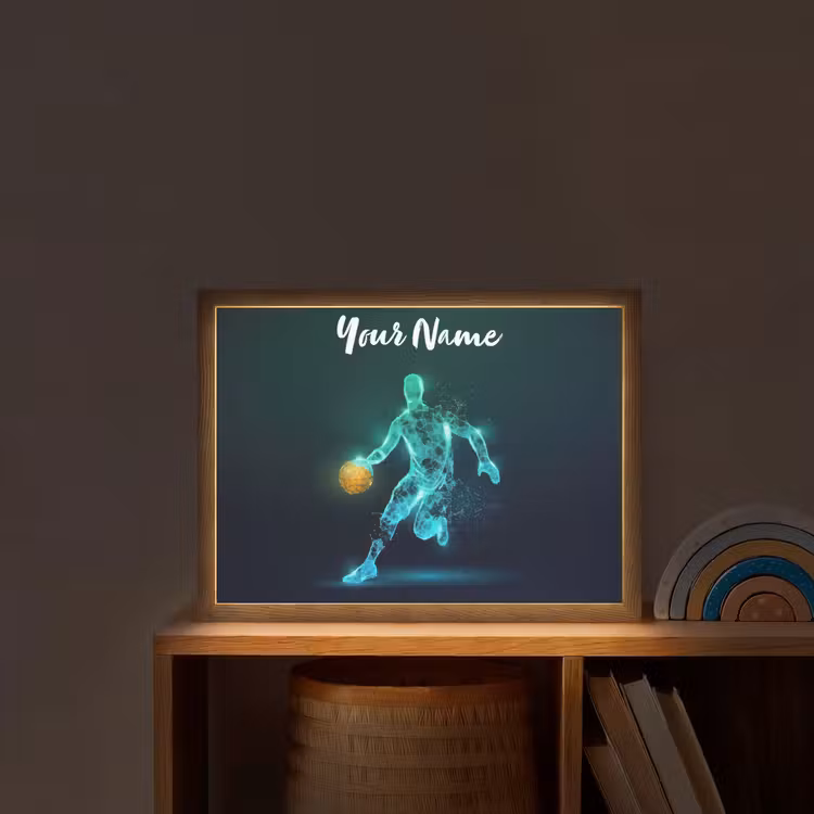 Basketbalspeler - Digitaal - Groen - Blauw Light Box met batterij (Wandlamp kind) middel -sfeer1_kind