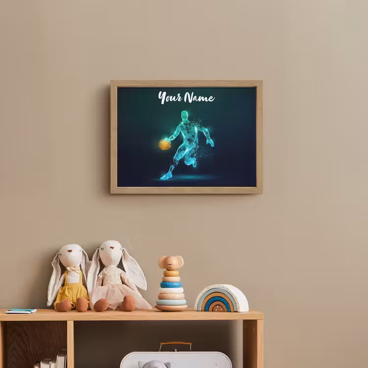 Basketbalspeler - Digitaal - Groen - Blauw Light Box met batterij (Wandlamp kind) middel -sfeer2_kind