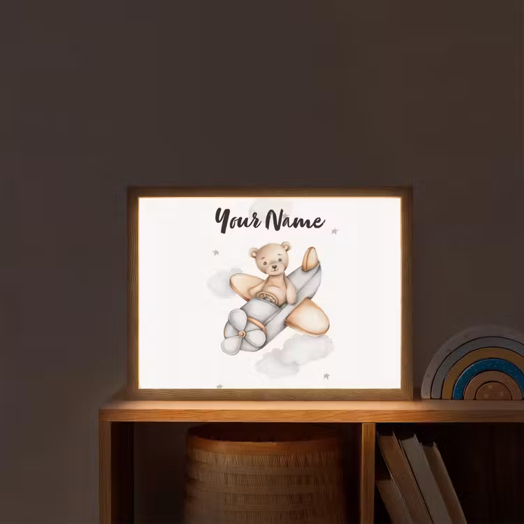 Beer - Vliegtuig - Sterren - Kinderen Light Box met batterij (Wandlamp kind) middel -sfeer1_kind