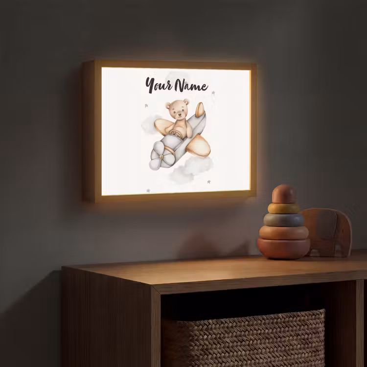Beer - Vliegtuig - Sterren - Kinderen Light Box met batterij (Wandlamp kind) middel -sfeer5_kind