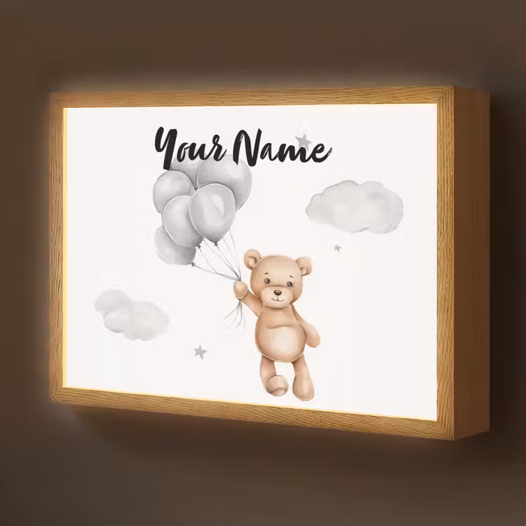 Beer - Ballonen - Sterren - Kinderen Light Box met batterij (Wandlamp kind) middel -z3d_website