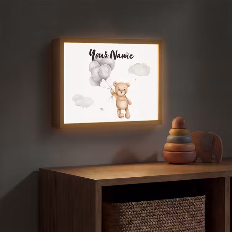 Beer - Ballonen - Sterren - Kinderen Light Box met batterij (Wandlamp kind) middel -sfeer5_kind