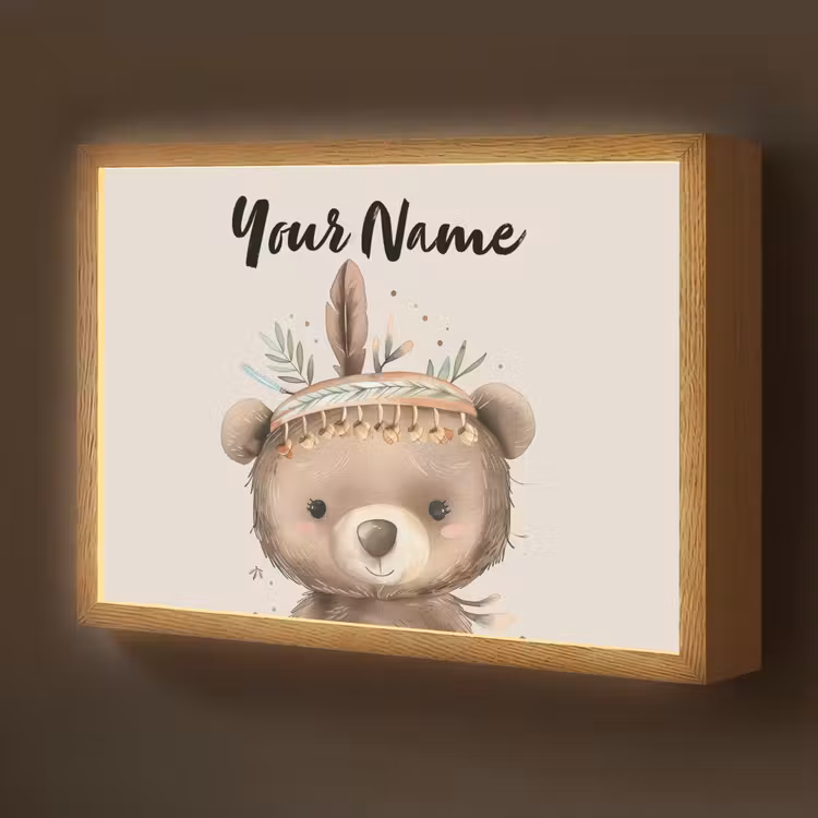 Beer - Boho - Indianentooi - Dieren Light Box met batterij (Wandlamp kind) middel -z3d_website