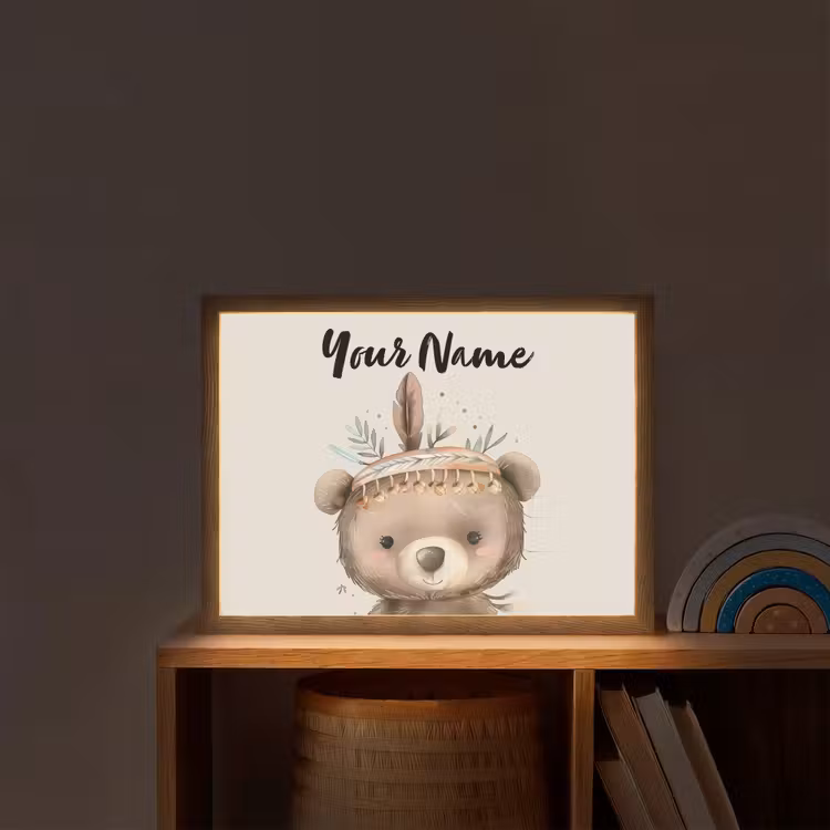 Beer - Boho - Indianentooi - Dieren Light Box met batterij (Wandlamp kind) middel -sfeer1_kind