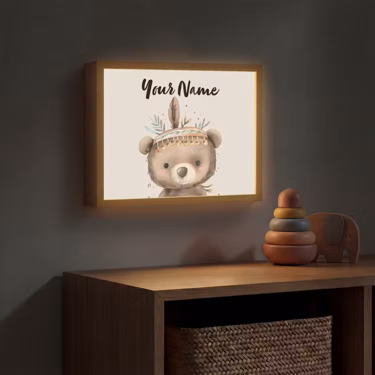 Beer - Boho - Indianentooi - Dieren Light Box met batterij (Wandlamp kind) middel -sfeer5_kind