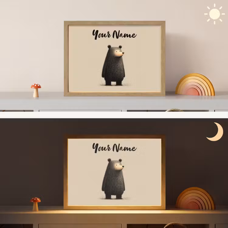 Beer - Donkerbruin - Minimalistisch Light Box met batterij (Wandlamp kind) middel -sfeer3_kind