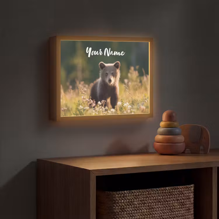 Beer - Bloemenveld - Gras Light Box met batterij (Wandlamp kind) middel -sfeer5_kind