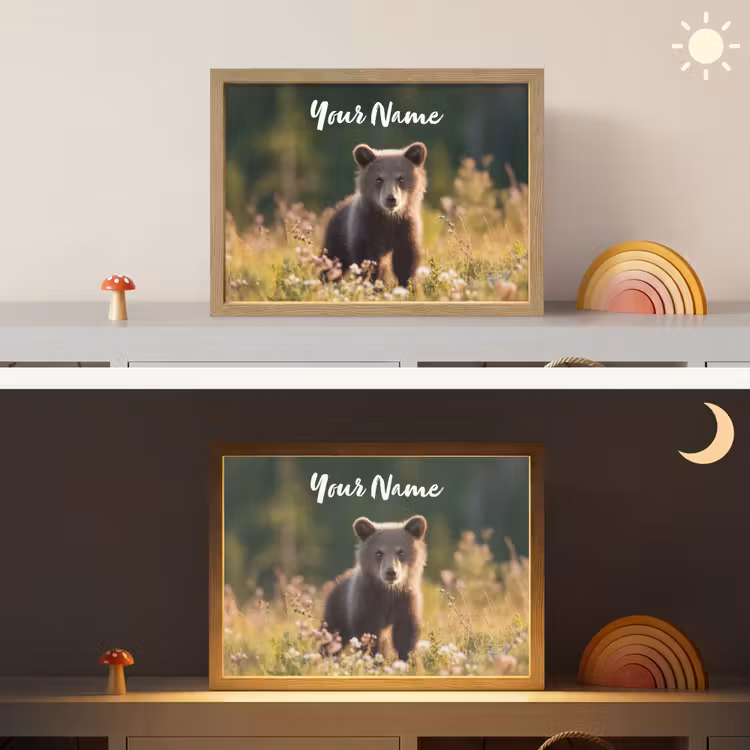 Beer - Bloemenveld - Gras Light Box met batterij (Wandlamp kind) middel -sfeer3_kind