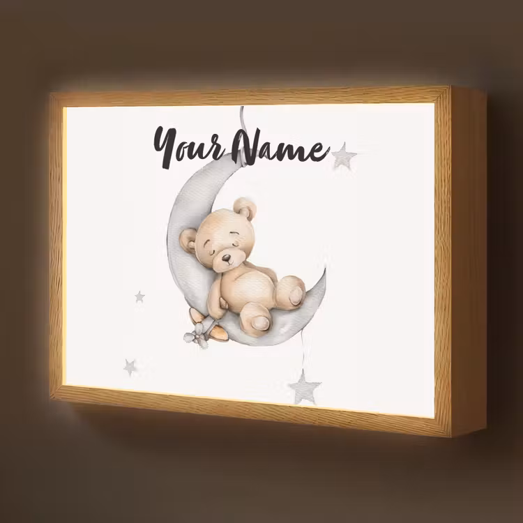 Beer - Maan - Sterren - Kinderen Light Box met batterij (Wandlamp kind) middel -z3d_website