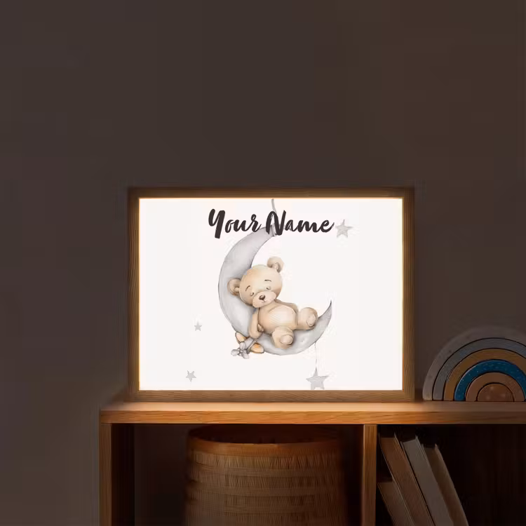 Beer - Maan - Sterren - Kinderen Light Box met batterij (Wandlamp kind) middel -sfeer1_kind