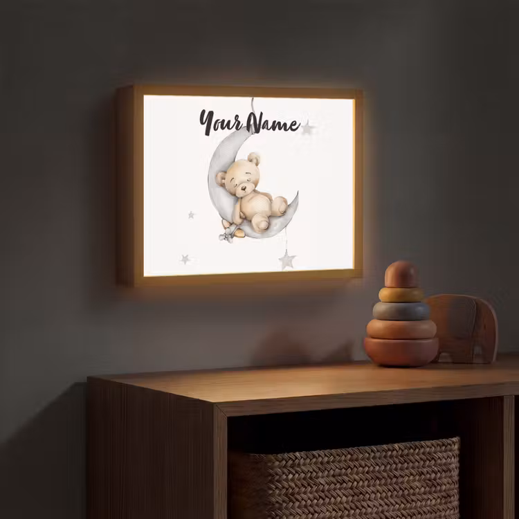Beer - Maan - Sterren - Kinderen Light Box met batterij (Wandlamp kind) middel -sfeer5_kind