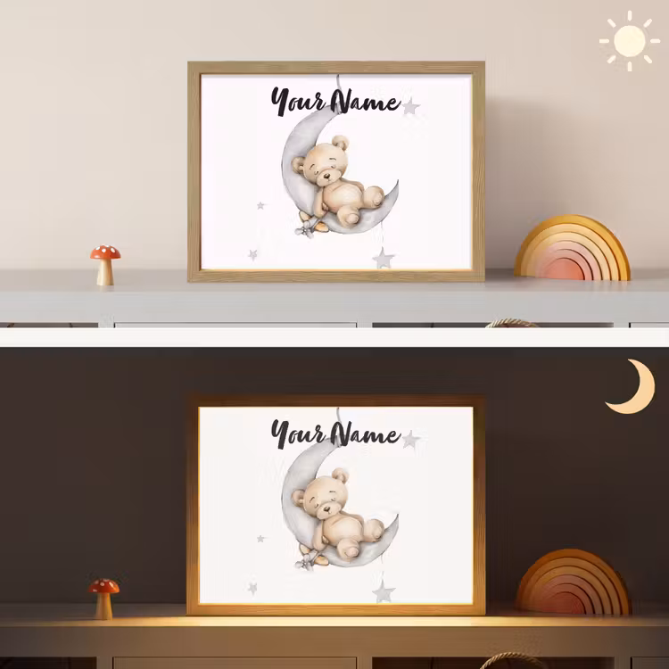 Beer - Maan - Sterren - Kinderen Light Box met batterij (Wandlamp kind) middel -sfeer3_kind
