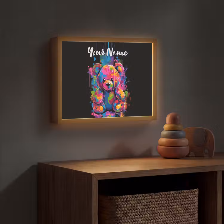 Beer - Verf - Kleurrijk - Knuffeldier Light Box met batterij (Wandlamp kind) middel -sfeer5_kind