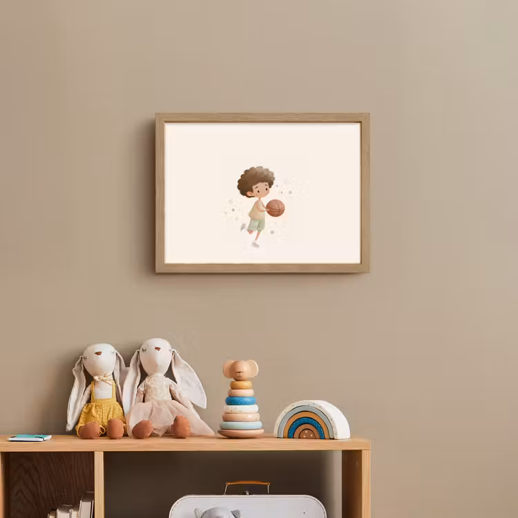 Beige - Jongen - Stippen - Basketbal Light Box met batterij (Wandlamp kind) middel -sfeer2_kind