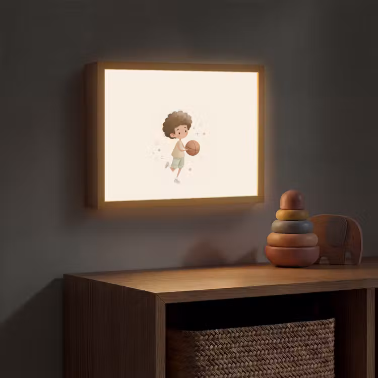 Beige - Jongen - Stippen - Basketbal Light Box met batterij (Wandlamp kind) middel -sfeer5_kind