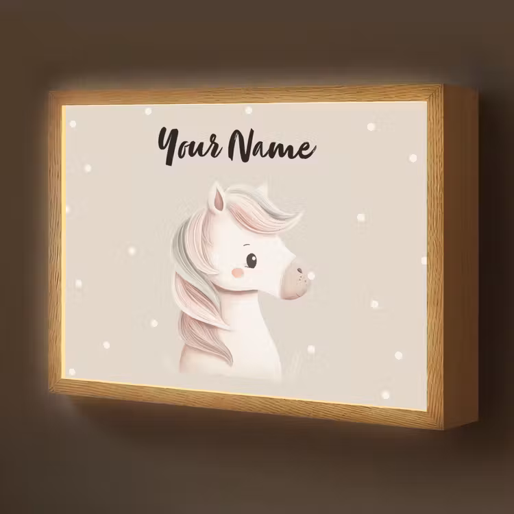 Beige - Pony - Manen - Stippen Light Box met batterij (Wandlamp kind) middel -z3d_website