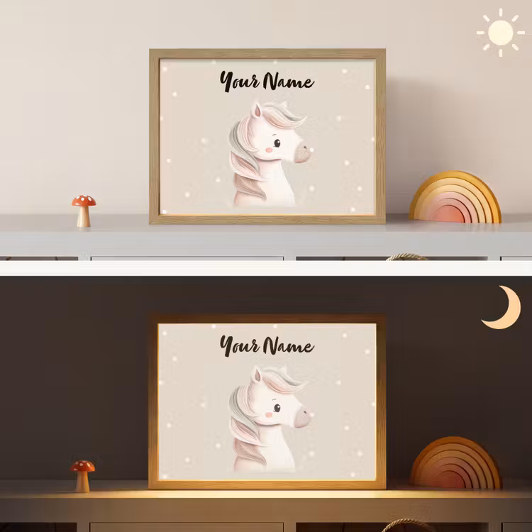 Beige - Pony - Manen - Stippen Light Box met batterij (Wandlamp kind) middel -sfeer3_kind