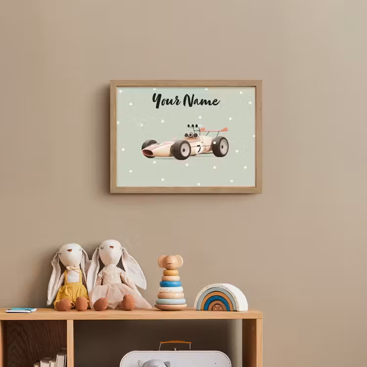 Beige - Raceauto - Stippen - Wielen Light Box met batterij (Wandlamp kind) middel -sfeer2_kind