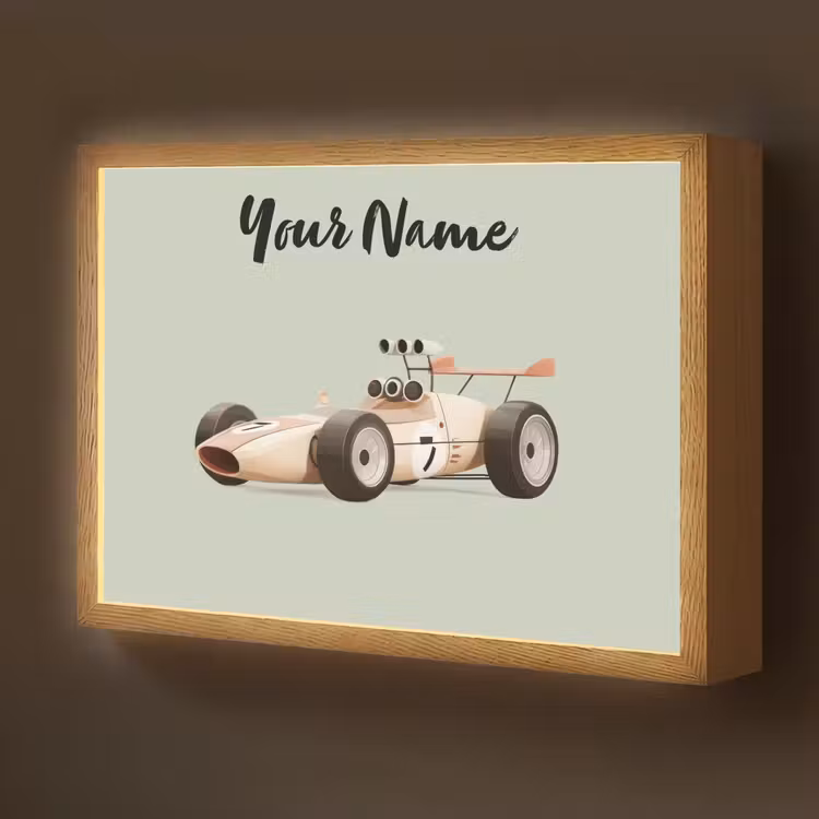 Beige - Raceauto - Groen Light Box met batterij (Wandlamp kind) middel -z3d_website