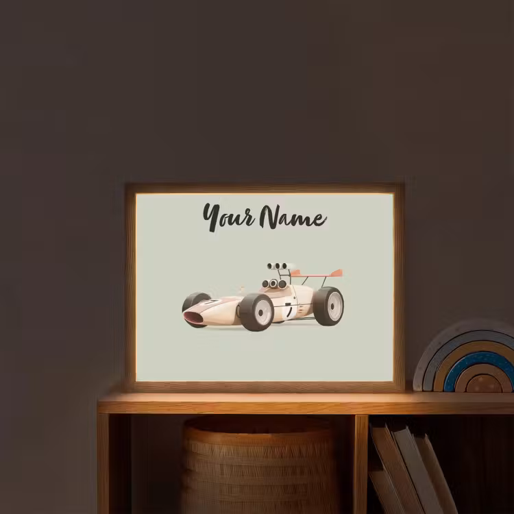 Beige - Raceauto - Groen Light Box met batterij (Wandlamp kind) middel -sfeer1_kind