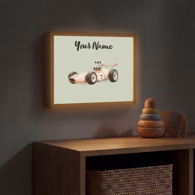 Beige - Raceauto - Groen Light Box met batterij (Wandlamp kind) middel -sfeer5_kind