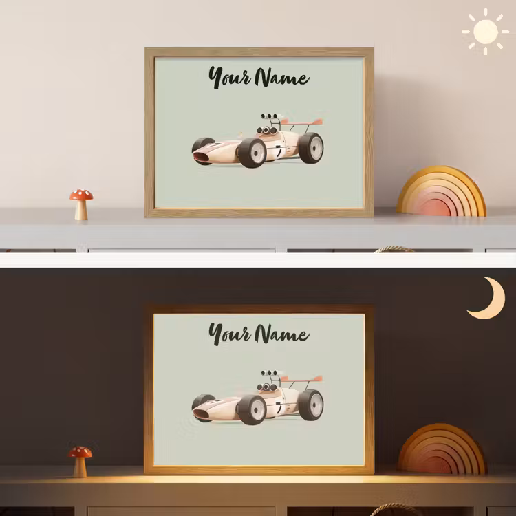 Beige - Raceauto - Groen Light Box met batterij (Wandlamp kind) middel -sfeer3_kind
