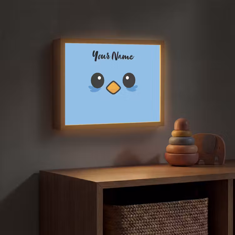 Vogel - Blauw - Gezicht Light Box met batterij (Wandlamp kind) middel -sfeer5_kind