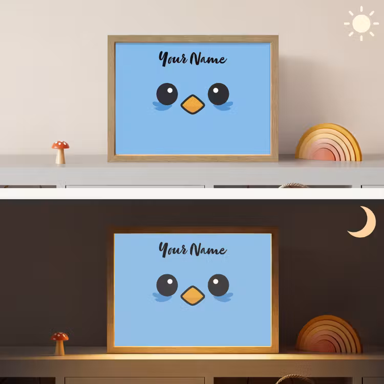 Vogel - Blauw - Gezicht Light Box met batterij (Wandlamp kind) middel -sfeer3_kind