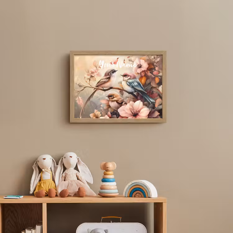 Vogels - Bloemen - Roze - Pastel Light Box met batterij (Wandlamp kind) middel -sfeer2_kind