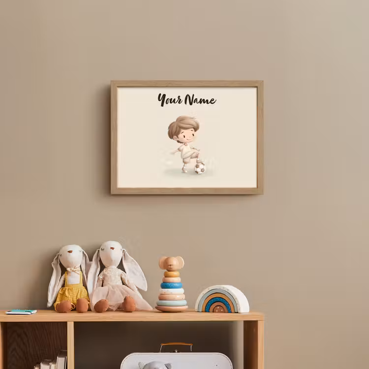 Jongen - Bruin - Voetbal - Minimalistisch Light Box met batterij (Wandlamp kind) middel -sfeer2_kind