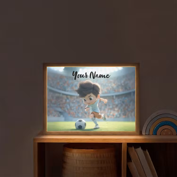 Jongen - Voetbal - Stadion - Zonlicht Light Box met batterij (Wandlamp kind) middel -sfeer1_kind